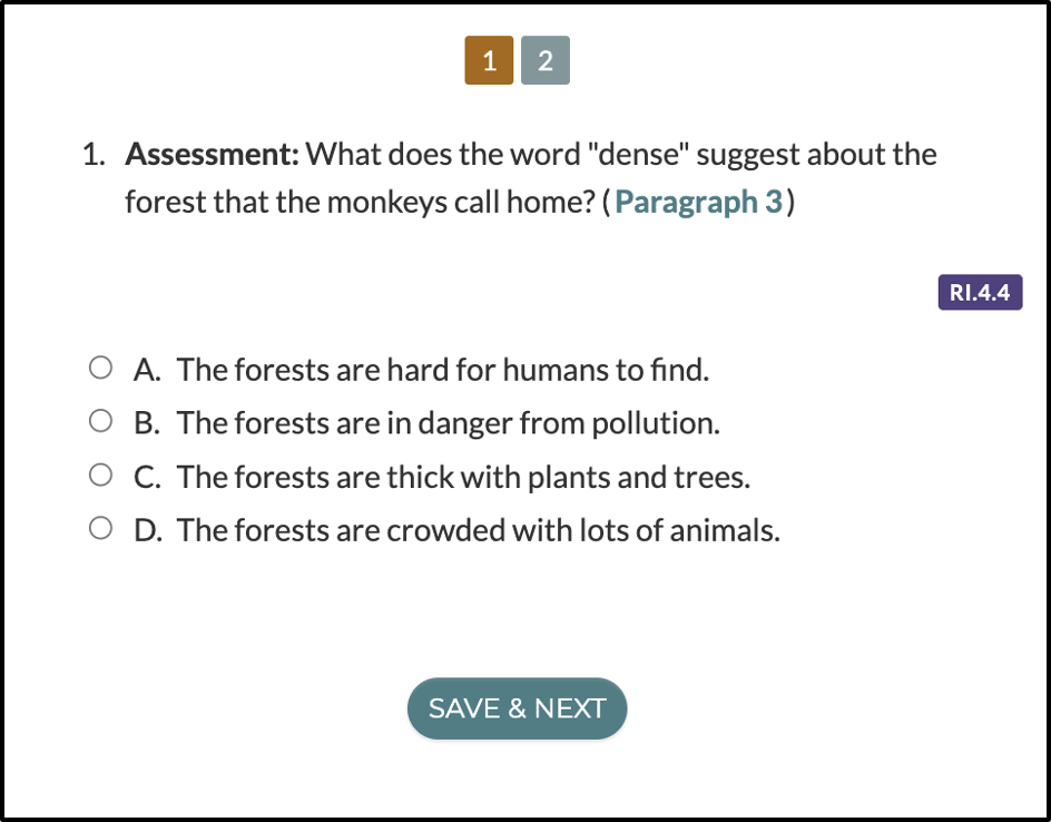 Screenshot of a CommonLit assessment question for a Target Lesson