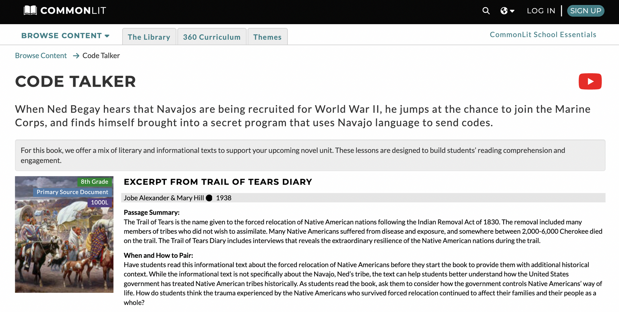 Screenshot of the Book Pairing page for Code Talker