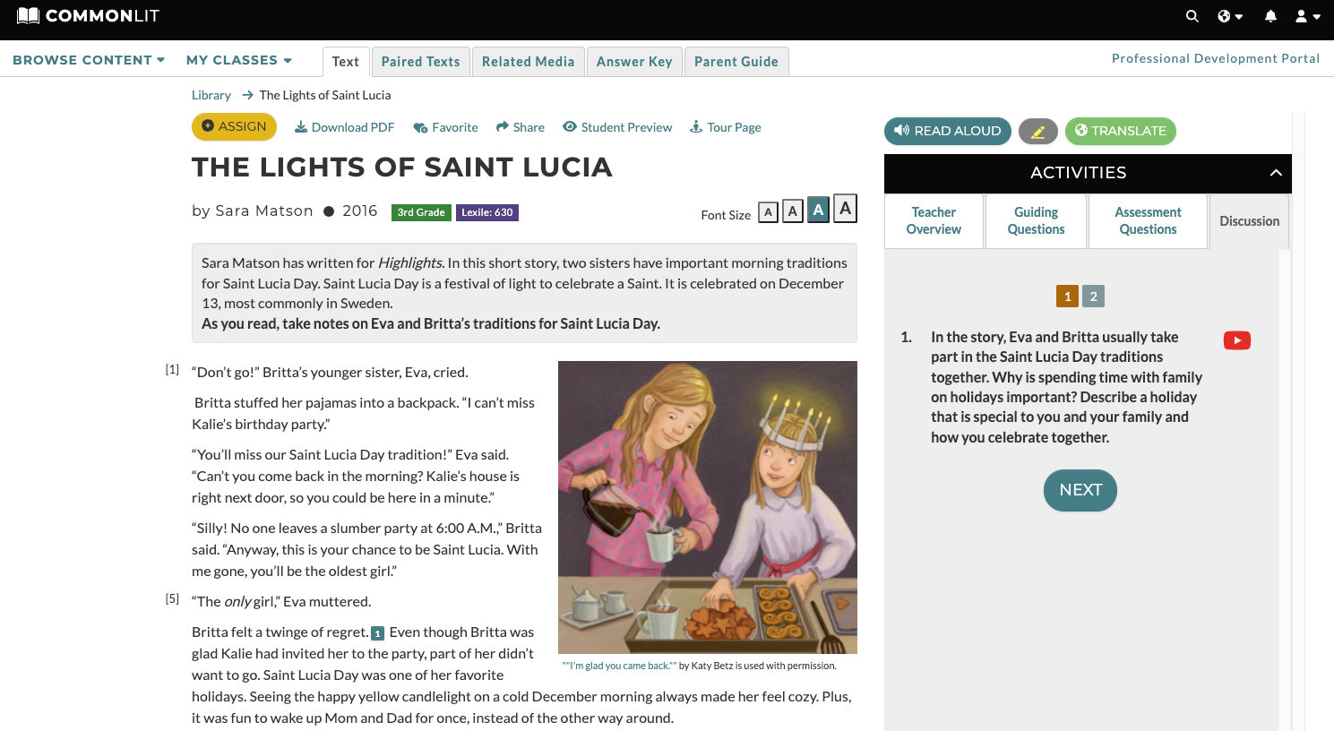 A screenshot of the lesson "The Lights of Saint Lucia."