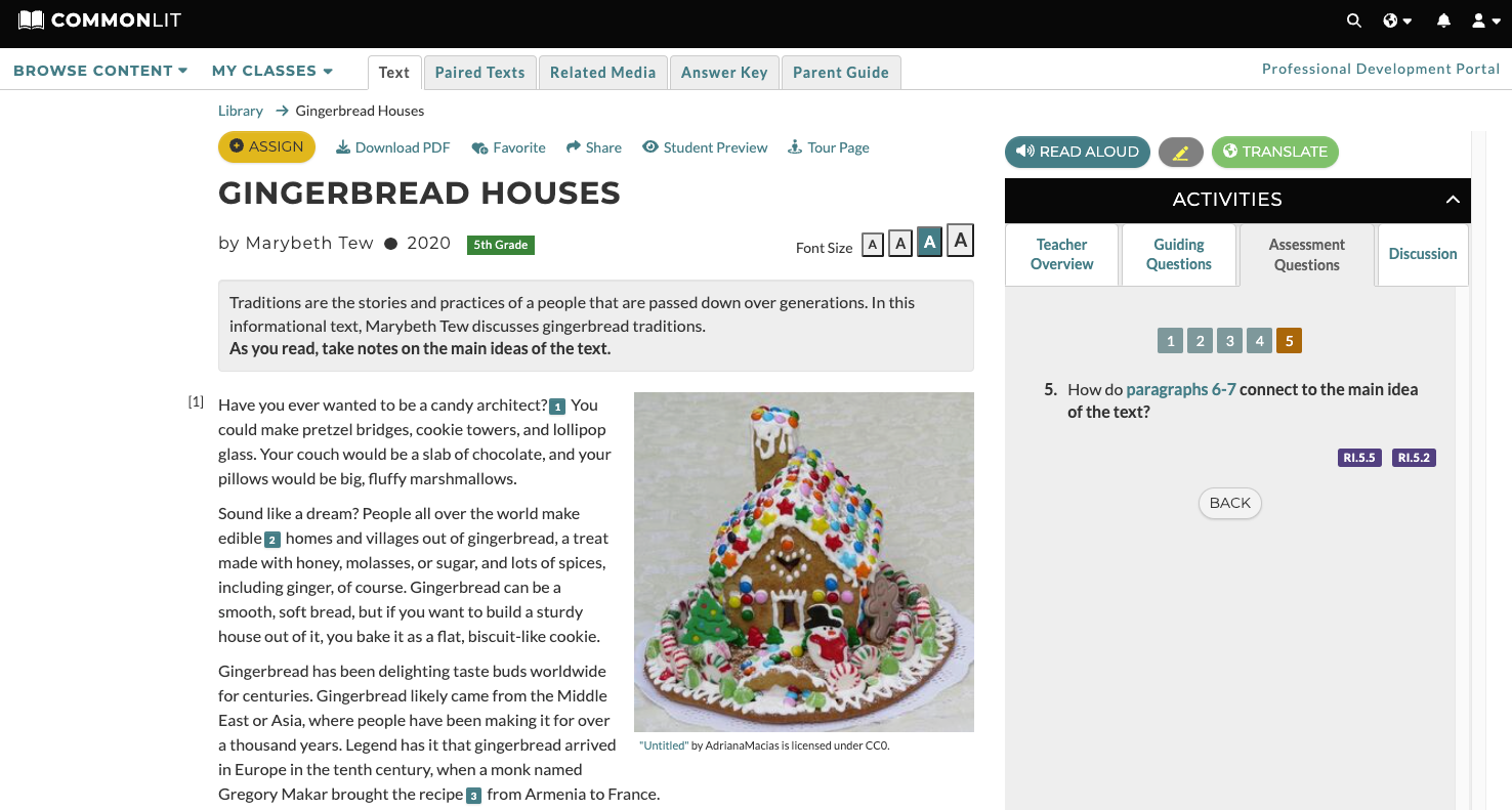 A screenshot of the lesson "Gingerbread Houses."