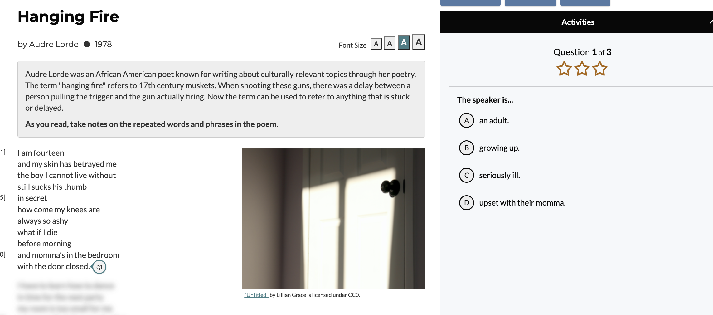 A screenshot of a student assignment preview on CommonLit's website.