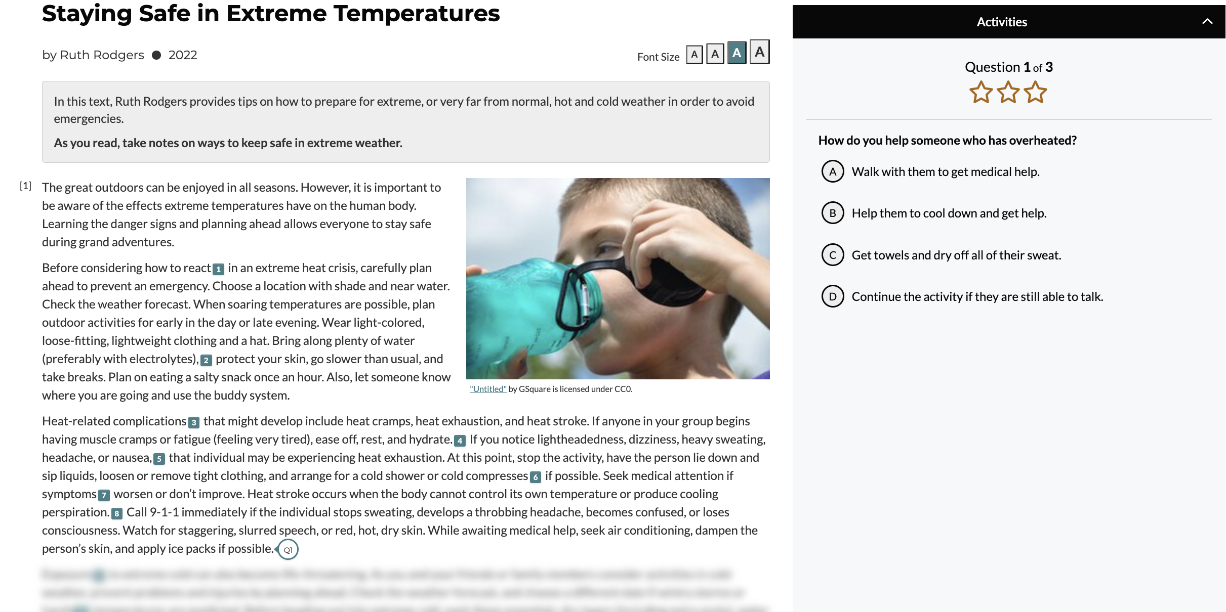 CommonLit Reading Lesson "Staying Safe in Extreme Temperatures" by Ruth Rodgers