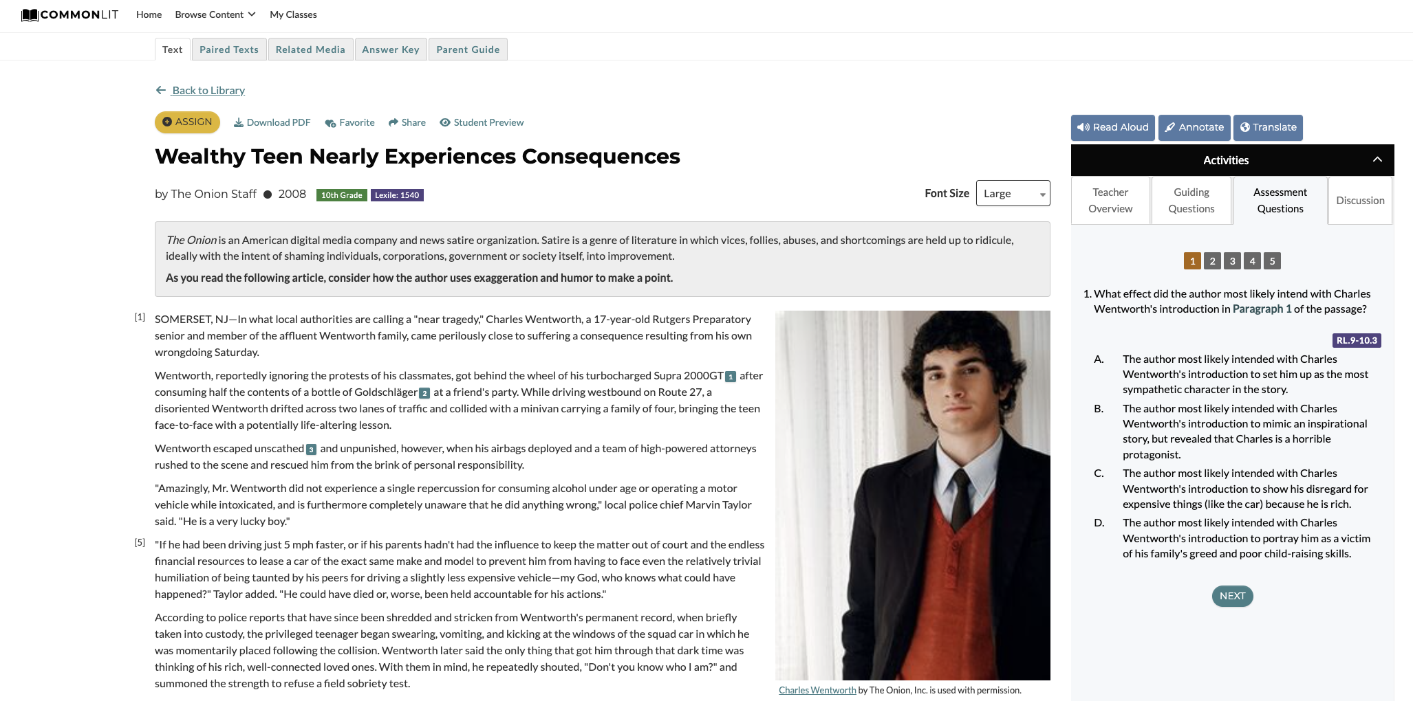 A screenshot of the text "Wealthy Teen Nearly Experiences Consequences."